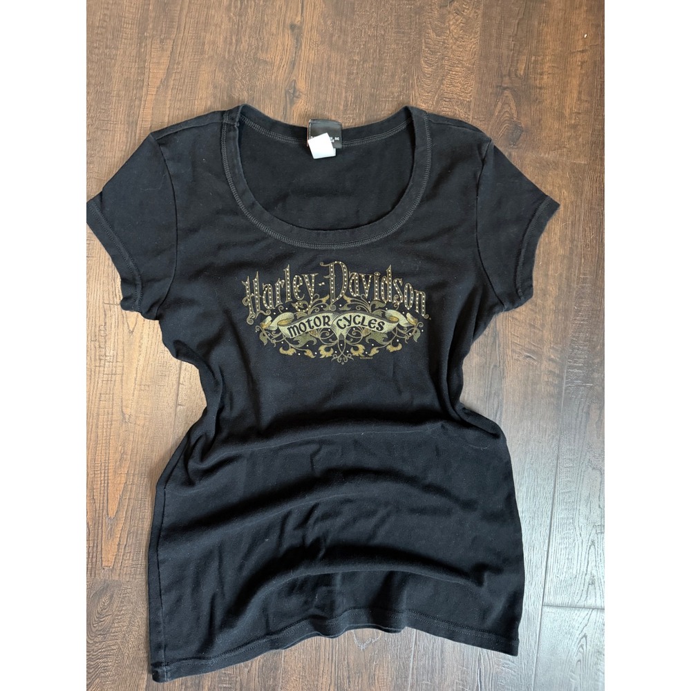 Harley-Davidson Motor Cycles Rhinestone Logo Tee Women's XL Black